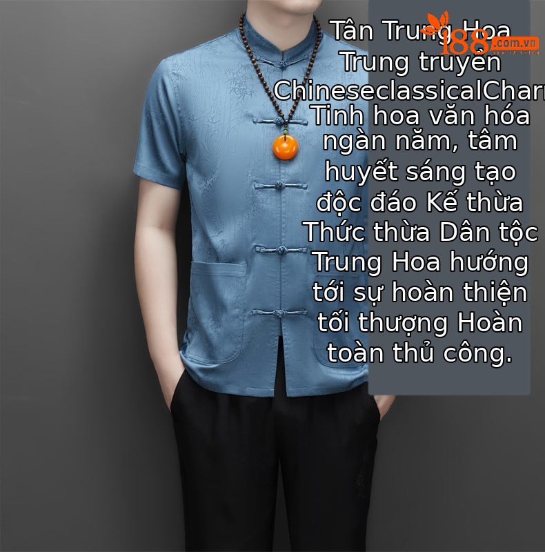 Áo sơ mi nam tay ngắn lụa tơ tằm phong cách Trung Quốc mùa hè — Màu đỏ MJ-9302 chi tiết 2