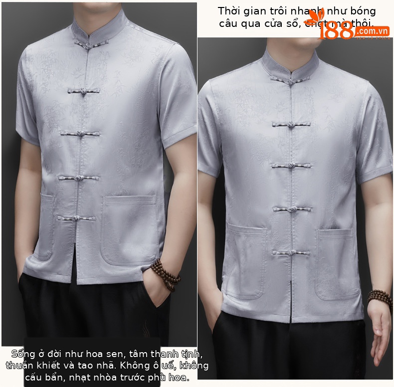 Áo sơ mi nam tay ngắn lụa tơ tằm phong cách Trung Quốc mùa hè — Màu đỏ MJ-9302 chi tiết 11