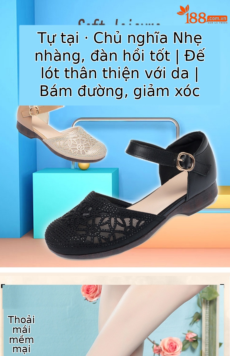 Giày nữ lưới bít mũi đế mềm gân bò cho người trung niên và cao tuổi — Màu be chi tiết 1