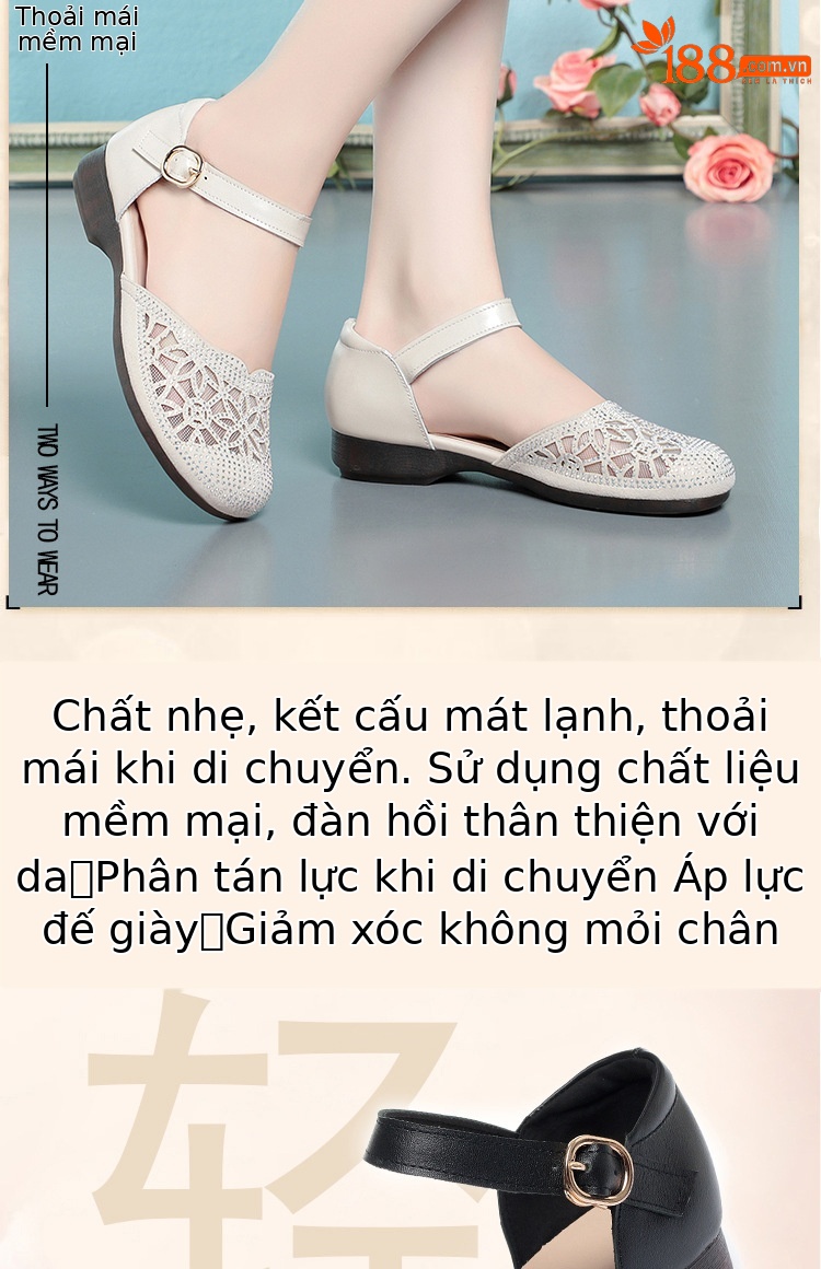 Giày nữ lưới bít mũi đế mềm gân bò cho người trung niên và cao tuổi — Màu be chi tiết 2