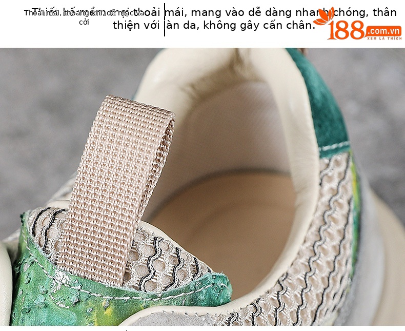 Giày sneaker chunky nữ đế dày phối màu da bò lưới thoáng khí — Màu xanh lục xám chi tiết 6