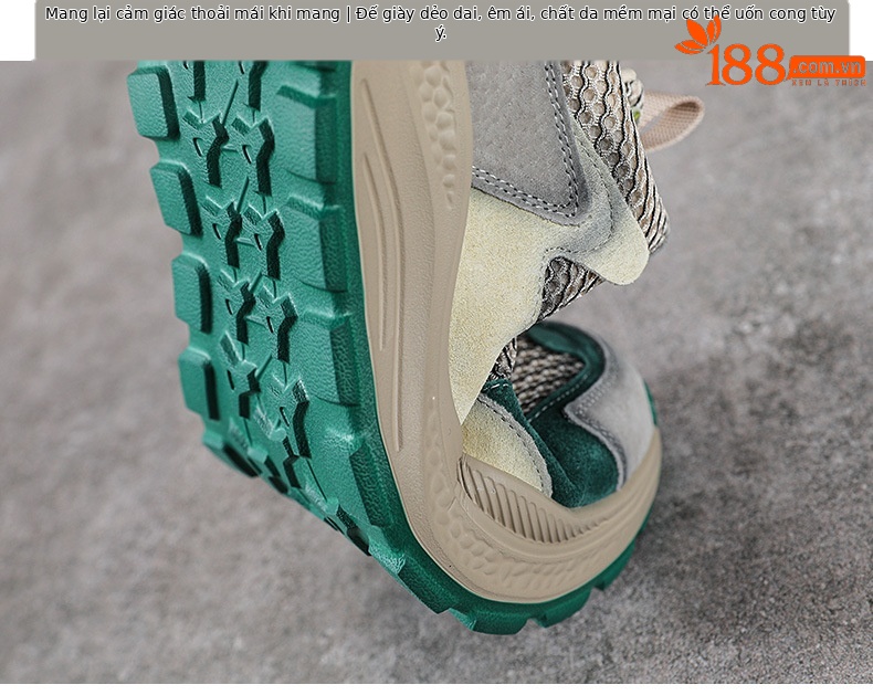 Giày sneaker chunky nữ đế dày phối màu da bò lưới thoáng khí — Màu xanh lục xám chi tiết 8