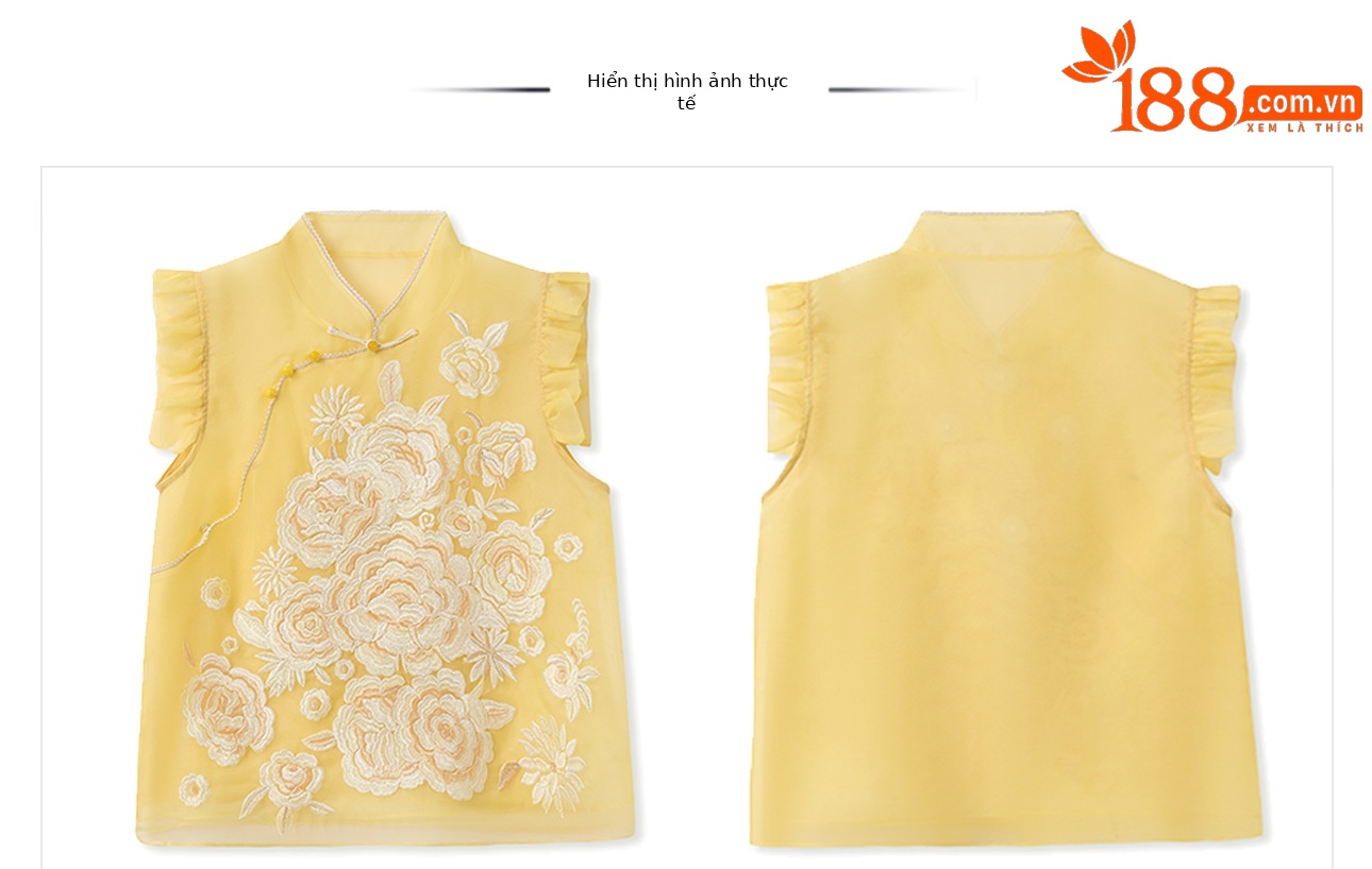 Áo vest ren không tay lụa tằm cổ đứng cài khuy kiểu Trung Quốc mới mùa hè — Màu vàng sữa chi tiết 4