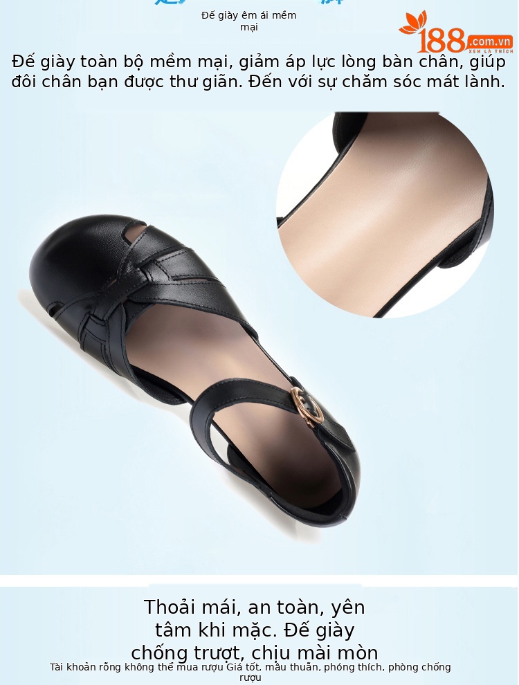 Dép sandal nữ xỏ ngón đế bệt thoải mái cho người già — Màu đen chi tiết 6