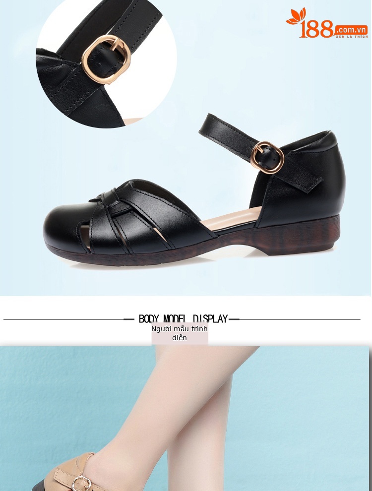 Dép sandal nữ xỏ ngón đế bệt thoải mái cho người già — Màu đen chi tiết 8