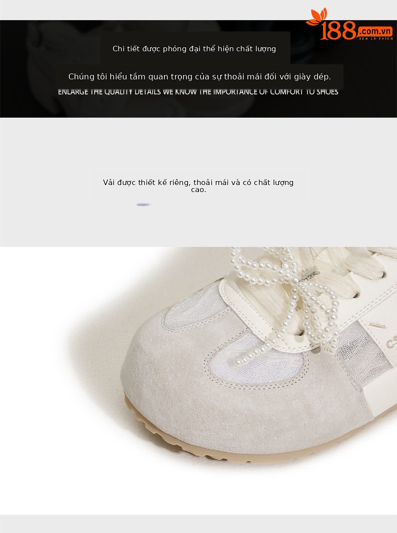 Giày sneaker nữ chạy bộ mesh thoáng đế dày chống trượt gót 3-5 cm — Hình cầu, Bột gạo trắng, Len nguyên chất chi tiết 6