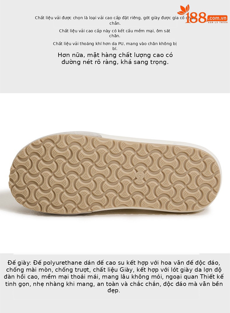 Giày sneaker nữ chạy bộ mesh thoáng đế dày chống trượt gót 3-5 cm — Hình cầu, Bột gạo trắng, Len nguyên chất chi tiết 7