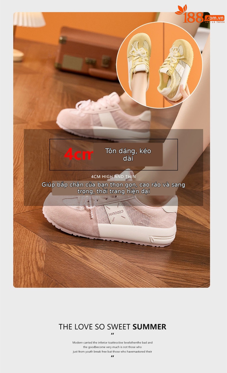 Giày sneaker nữ chạy bộ mesh thoáng đế dày chống trượt gót 3-5 cm — Hình cầu, Bột gạo trắng, Len nguyên chất chi tiết 9