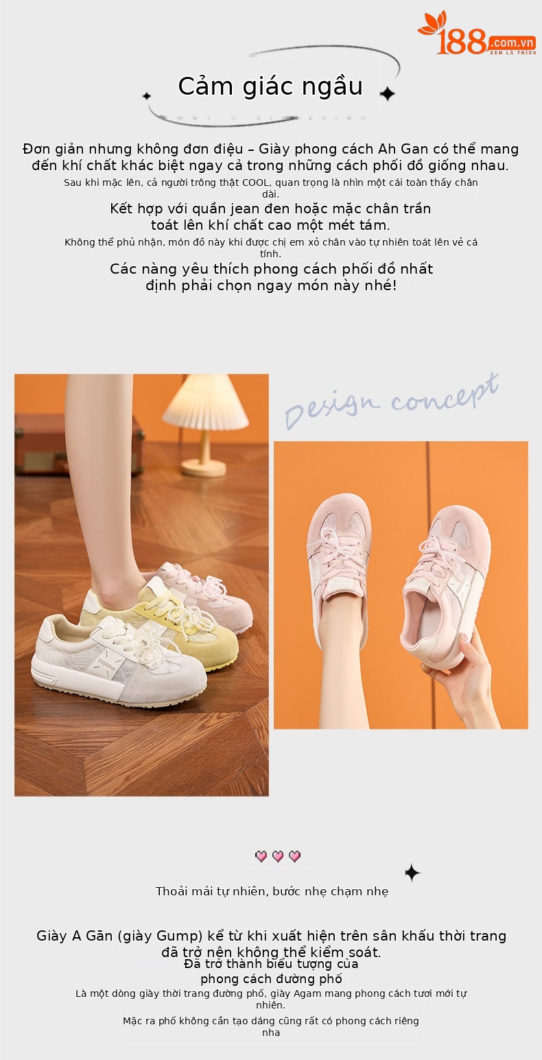 Giày sneaker nữ chạy bộ mesh thoáng đế dày chống trượt gót 3-5 cm — Hình cầu, Bột gạo trắng, Len nguyên chất chi tiết 4