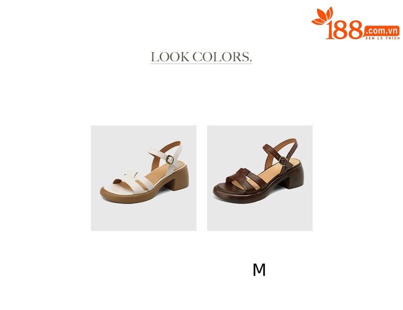 Sandal cao gót nữ hở mũi phong cách La Mã quai ngang đế dày gót thô — Màu nâu đậm chi tiết 5