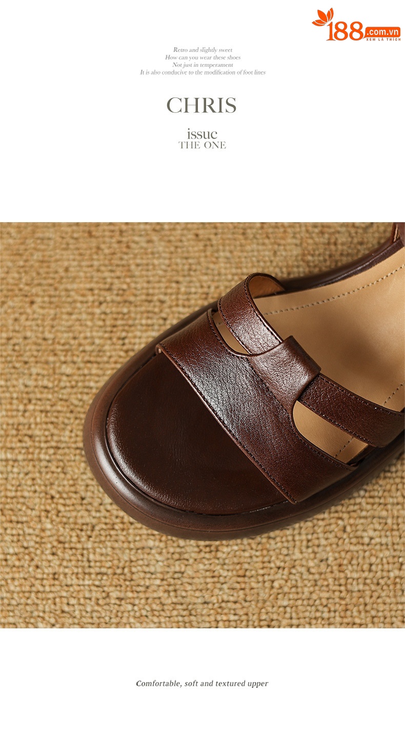 Sandal cao gót nữ hở mũi phong cách La Mã quai ngang đế dày gót thô — Màu nâu đậm chi tiết 14
