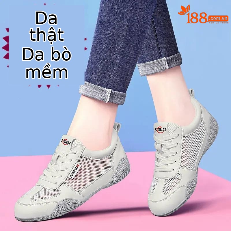 Giày sneaker nữ da thật đế mềm thoáng khí, giày đi bộ Doudou mùa hè — Đen 58219 [Lưới mùa hè], Xám Be 58219 [Lưới Mùa Hè], Trắng 58219 [Lưới mùa hè], Xám Be 58231 [Phong Cách Xuân Thu]