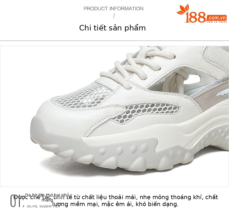 Giày sneaker chunky đế dày da thật khoét lỗ cho nữ mùa hè 2025 — DH 58275 Màu xanh lá cây, DH 58275 Màu xám, DH 58613 màu trắng, DH 58612 màu trắng chi tiết 14