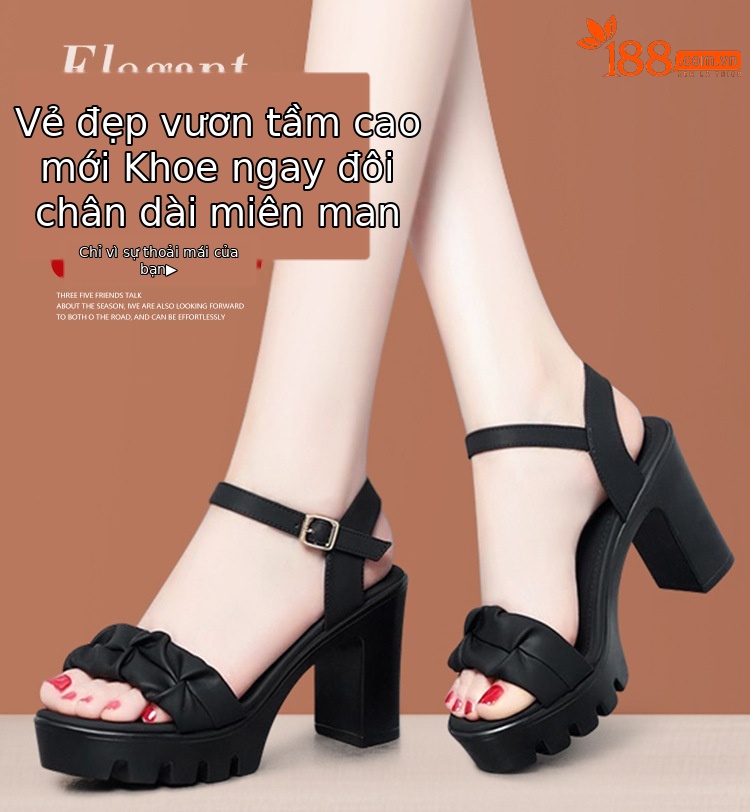 Sandal cao gót nữ đế platform gót vuông 8,5 cm mũi hở thời trang — Màu mơ 8,5 cm, Màu đen 8,5 cm, Màu đen 6.5cm, Màu mơ 6,5 cm chi tiết 3