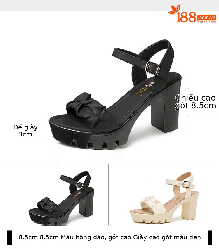 Sandal cao gót nữ đế platform gót vuông 8,5 cm mũi hở thời trang — Màu mơ 8,5 cm, Màu đen 8,5 cm, Màu đen 6.5cm, Màu mơ 6,5 cm chi tiết 5