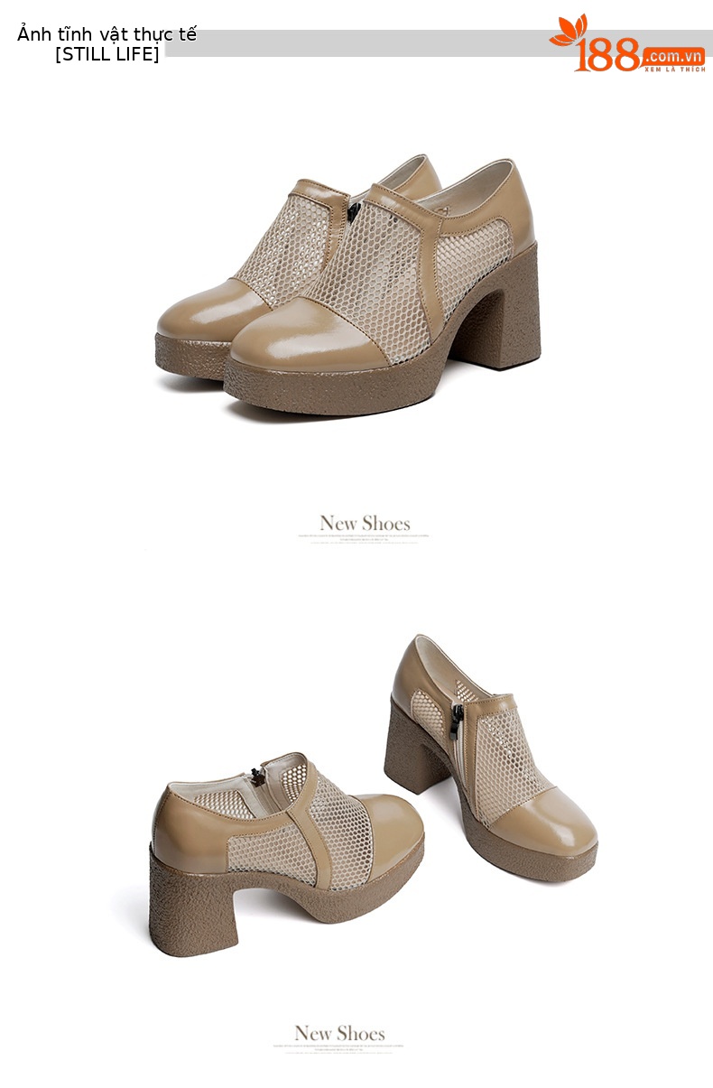 Giày sandal cao gót nữ da lưới mũi kín gót dày đế dày — đen chi tiết 19