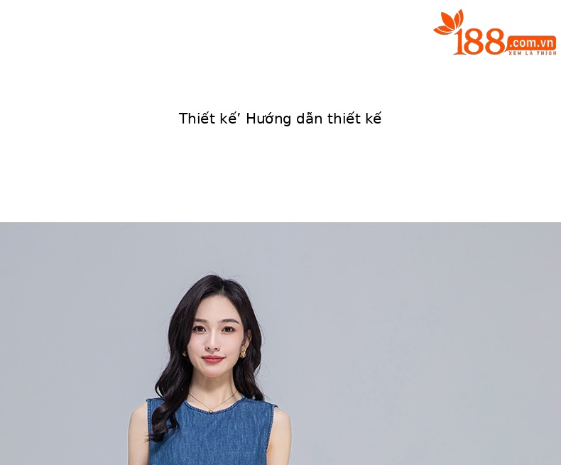 Váy denim ống thẳng cổ tròn không tay dáng rộng — Màu xanh lam chi tiết 8