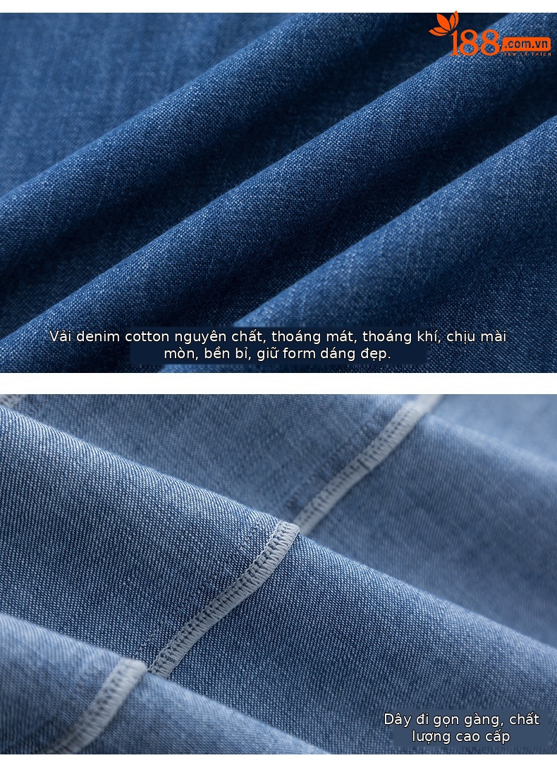 Váy denim ống thẳng cổ tròn không tay dáng rộng — Màu xanh lam chi tiết 18