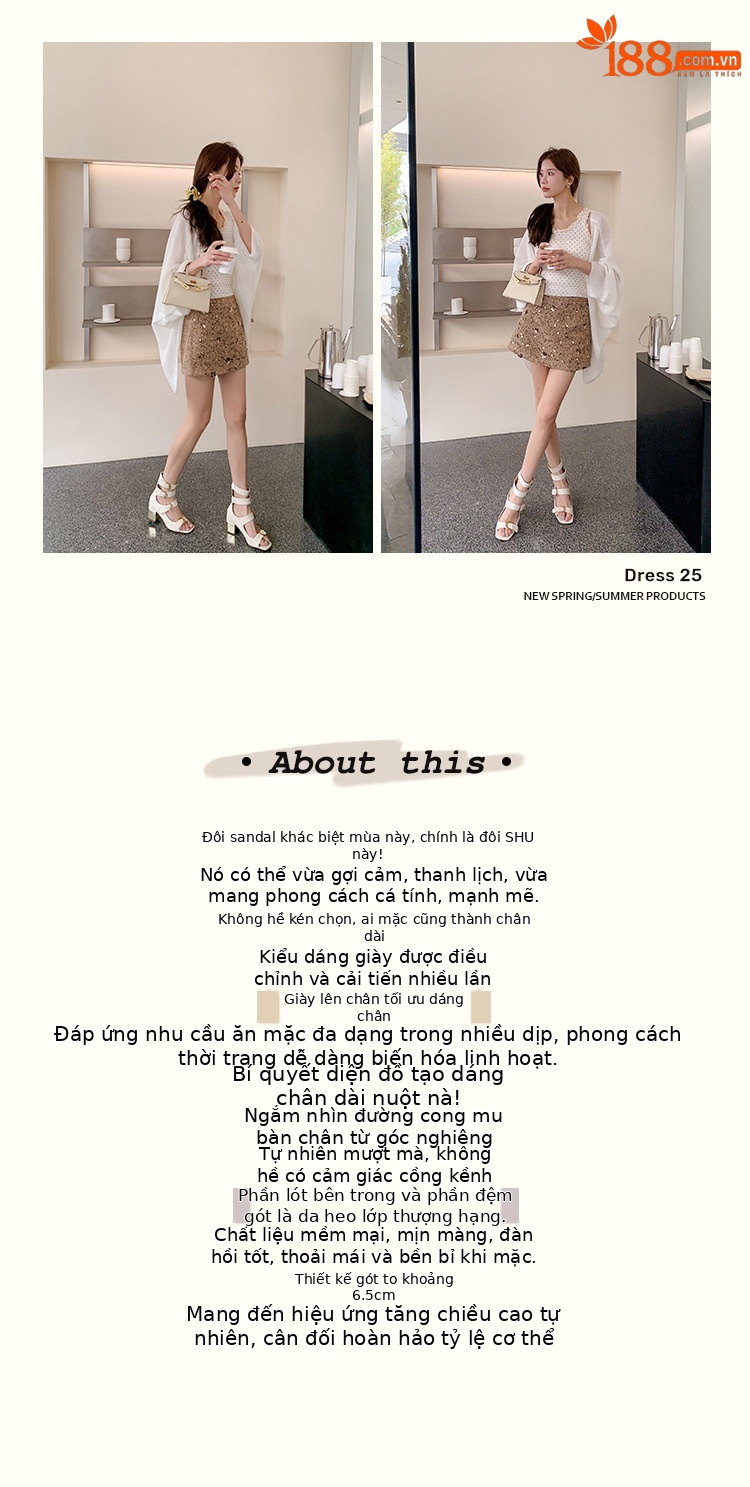 Giày sandal cao gót nữ thiết kế khóa thắt lưng, mũi hở, gót vuông 9 cm — Màu đen, Màu trắng be, Màu bạc chi tiết 2