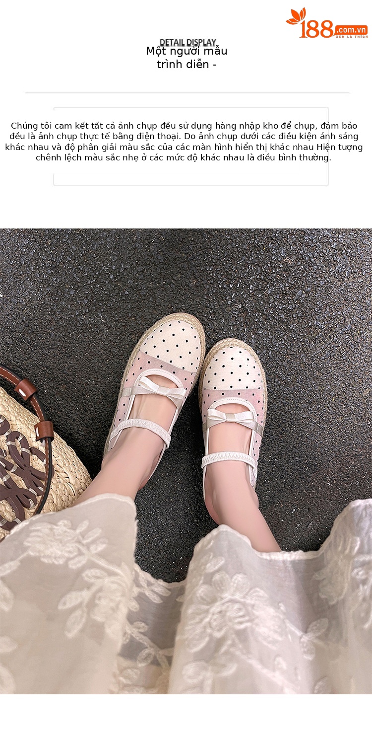 Xăng đan gót xuồng dệt đế dày 5cm bít mũi lưới phong cách nghỉ dưỡng — Lưới kim cương nóng, Lưới chấm bi, Lưới chi tiết 7