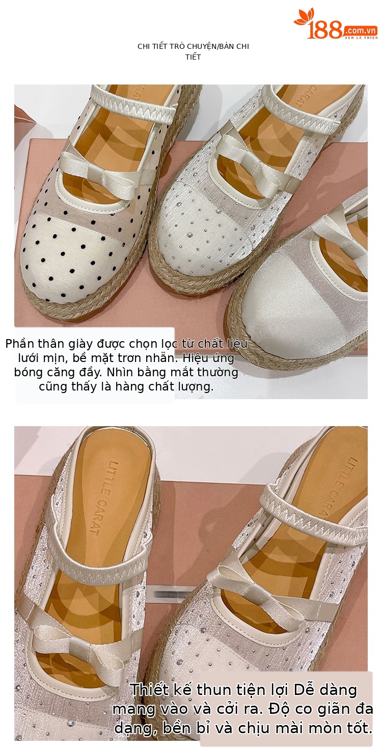 Xăng đan gót xuồng dệt đế dày 5cm bít mũi lưới phong cách nghỉ dưỡng — Lưới kim cương nóng, Lưới chấm bi, Lưới chi tiết 4