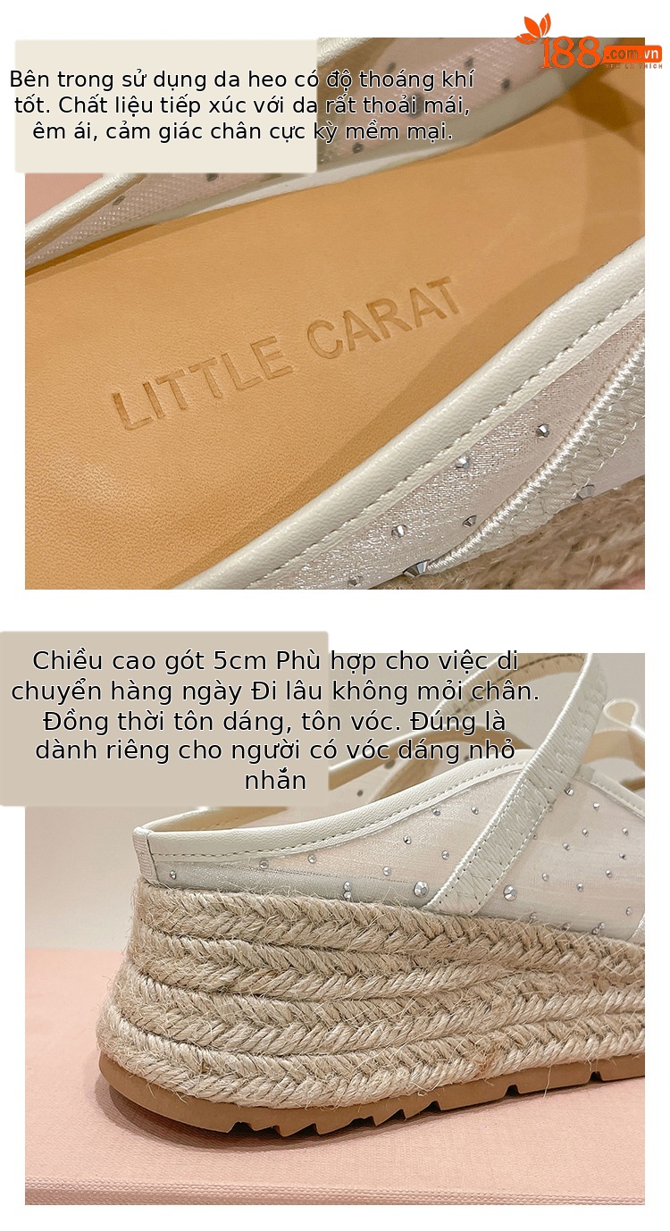 Xăng đan gót xuồng dệt đế dày 5cm bít mũi lưới phong cách nghỉ dưỡng — Lưới kim cương nóng, Lưới chấm bi, Lưới chi tiết 5