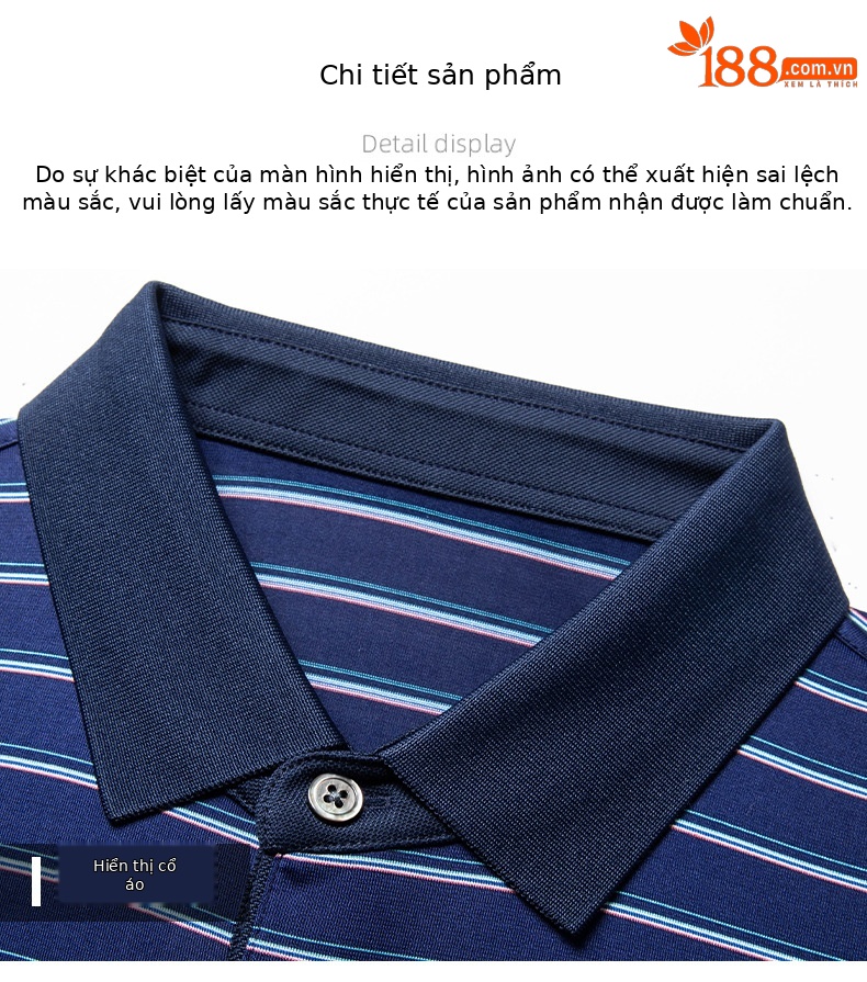 Áo polo nam tay ngắn lụa tơ tằm cao cấp cổ bẻ sọc kẻ — Màu xanh JS1601077-7 chi tiết 12
