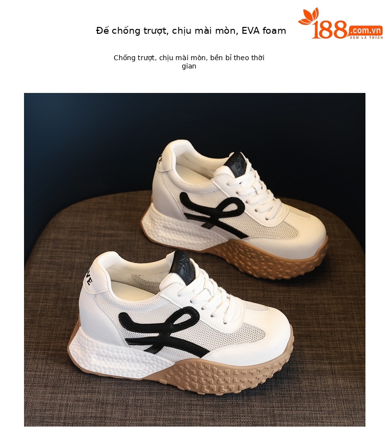 Giày sneaker nữ đế dày phong cách Forrest Gump thoáng khí lưới đơn tăng chiều cao — Màu hồng chi tiết 9