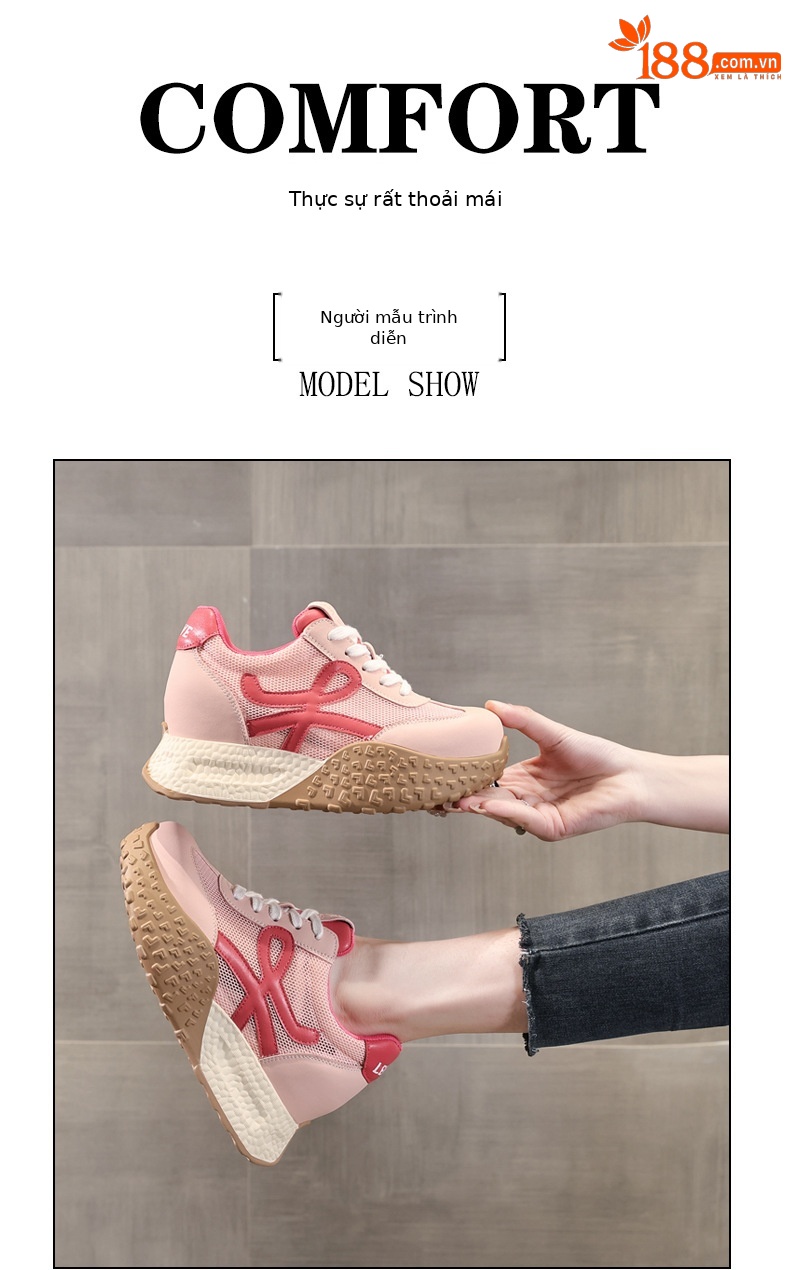 Giày sneaker nữ đế dày phong cách Forrest Gump thoáng khí lưới đơn tăng chiều cao — Màu hồng chi tiết 10