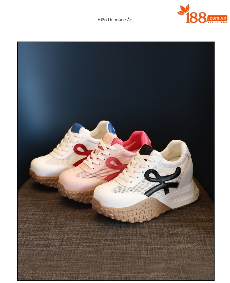 Giày sneaker nữ đế dày phong cách Forrest Gump thoáng khí lưới đơn tăng chiều cao — Màu hồng chi tiết 17