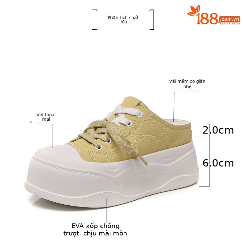 Giày sneaker nữ đế dày tăng chiều cao, mũi tròn bít, phong cách thể thao mùa hè 2025 — Màu be, Màu hồng, Màu vàng chi tiết 2
