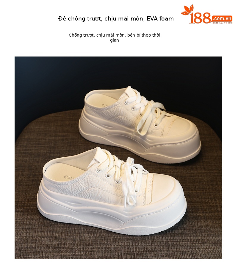 Giày sneaker nữ đế dày tăng chiều cao, mũi tròn bít, phong cách thể thao mùa hè 2025 — Màu be, Màu hồng, Màu vàng chi tiết 9