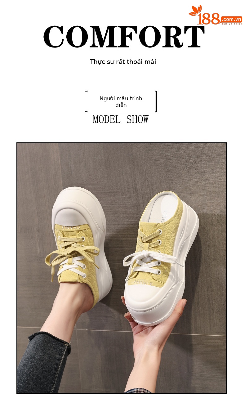 Giày sneaker nữ đế dày tăng chiều cao, mũi tròn bít, phong cách thể thao mùa hè 2025 — Màu be, Màu hồng, Màu vàng chi tiết 10