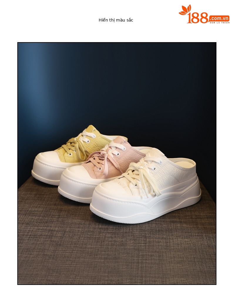 Giày sneaker nữ đế dày tăng chiều cao, mũi tròn bít, phong cách thể thao mùa hè 2025 — Màu be, Màu hồng, Màu vàng chi tiết 17