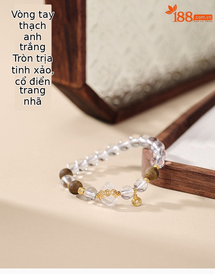 Vòng tay bạc S925 mạ vàng hạt tròn đính tinh thể trắng trầm hương Ruyi đồng xu — Một chiếc chi tiết 1