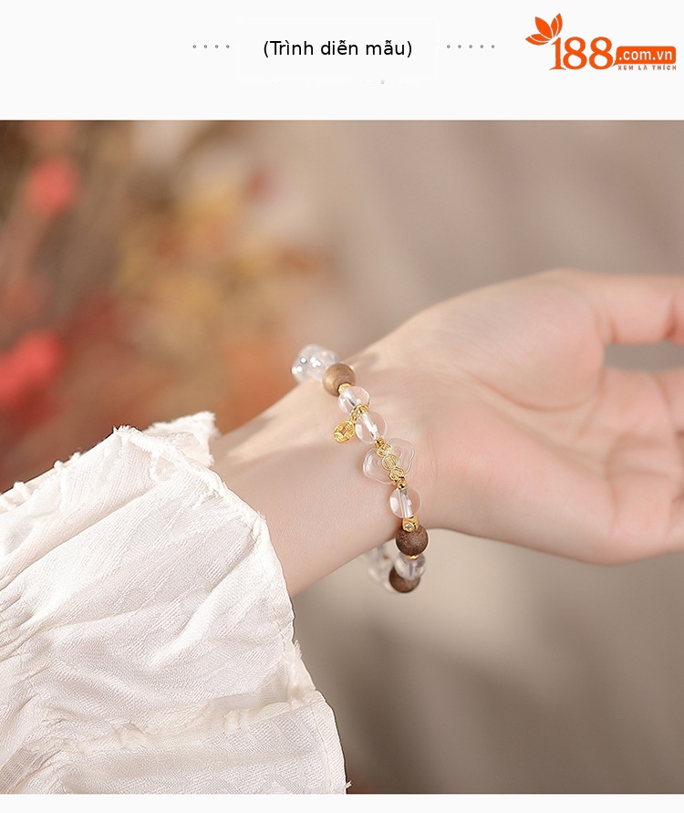 Vòng tay bạc S925 mạ vàng hạt tròn đính tinh thể trắng trầm hương Ruyi đồng xu — Một chiếc chi tiết 4