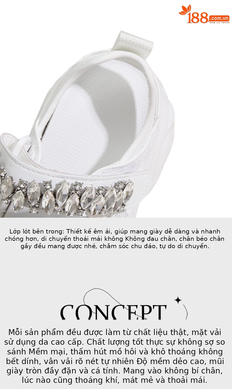 Giày Mary Jane nữ quai ngang Velcro đế xuồng cao gót 8 cm, mũi tròn hở mũi, phối đá rhinestone — Bạc, Trắng chi tiết 8