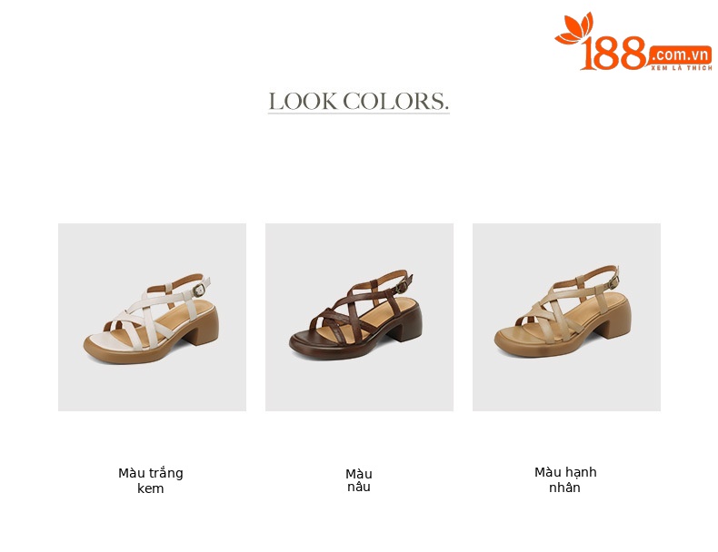 Sandal nữ quai ngang da bò đế xuồng gót cao phong cách La Mã — nâu chi tiết 5