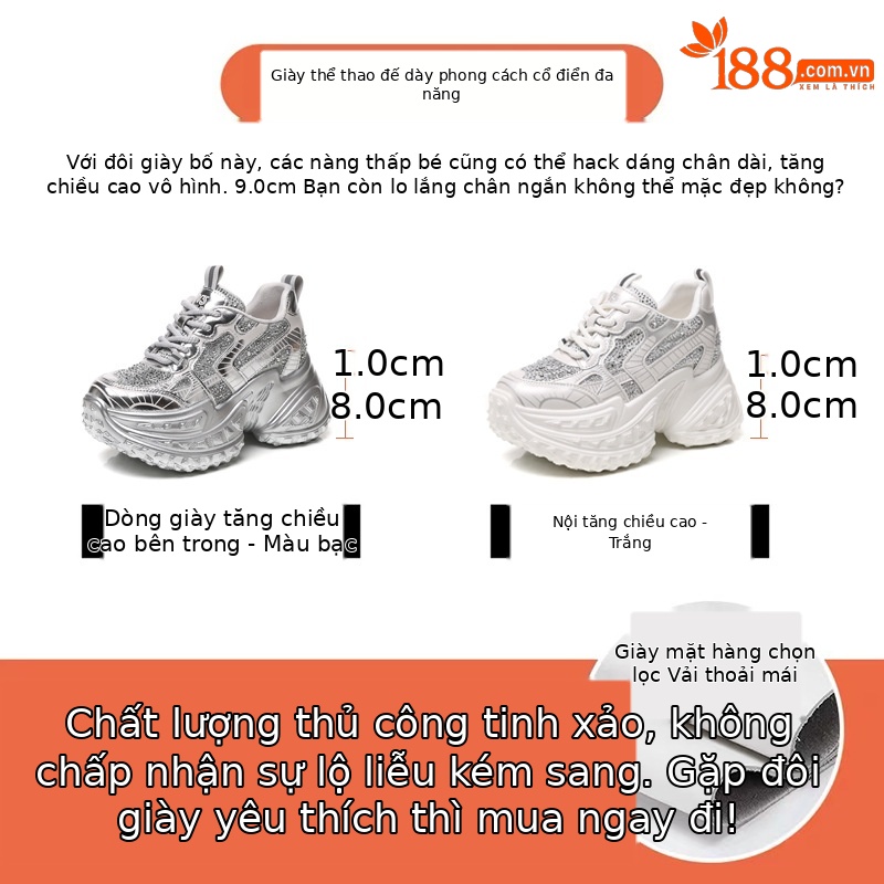 Giày sneaker nữ đế dày lưới thoáng khí đính đá rhinestone — Màu trắng