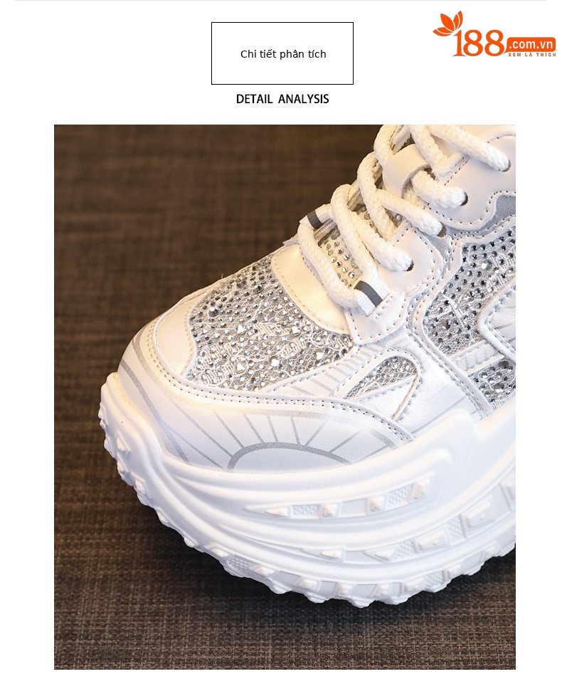 Giày sneaker nữ đế dày lưới thoáng khí đính đá rhinestone — Màu trắng chi tiết 7
