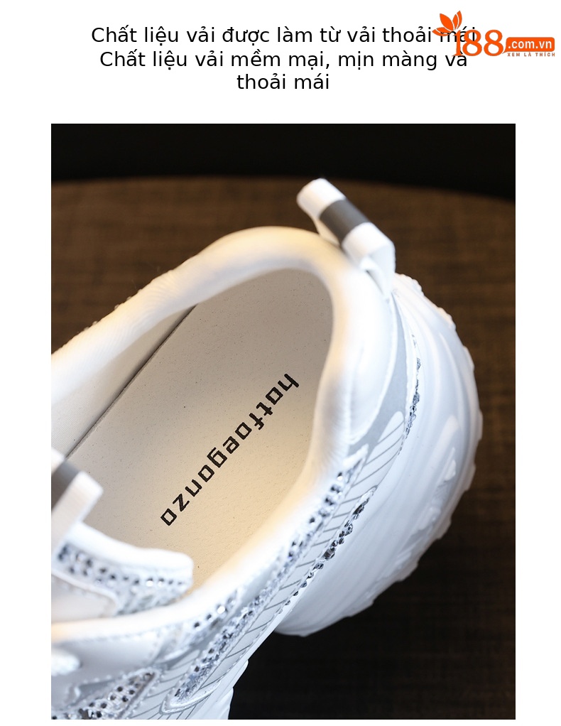 Giày sneaker nữ đế dày lưới thoáng khí đính đá rhinestone — Màu trắng chi tiết 8