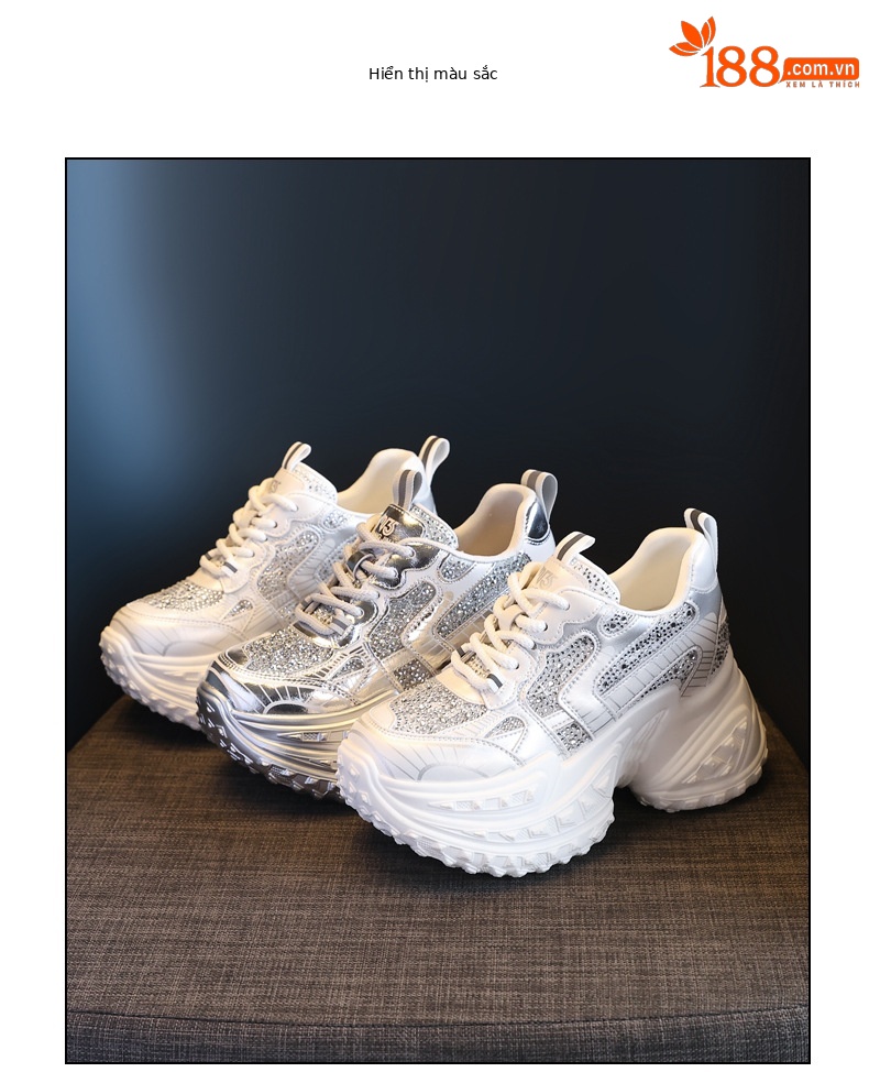 Giày sneaker nữ đế dày lưới thoáng khí đính đá rhinestone — Màu trắng chi tiết 18