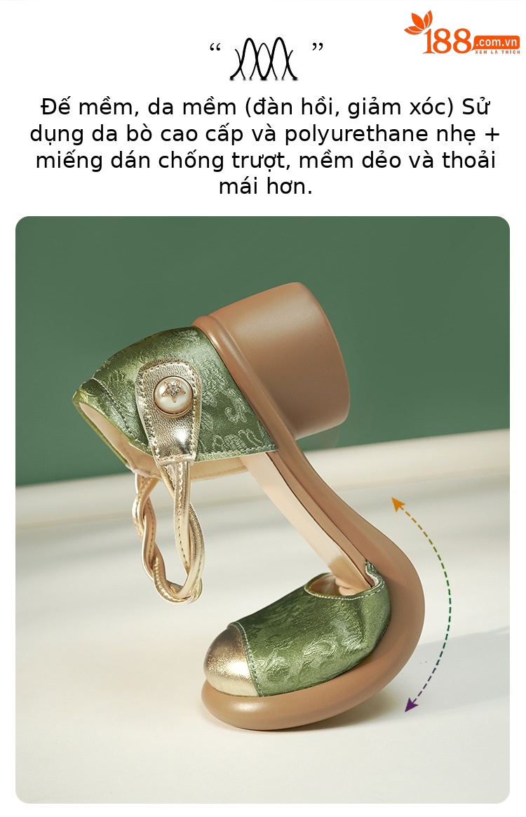 Giày cao gót nữ mũi nhọn da thật phong cách Trung Quốc — đen chi tiết 3