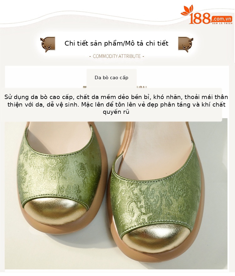 Giày cao gót nữ mũi nhọn da thật phong cách Trung Quốc — đen chi tiết 5