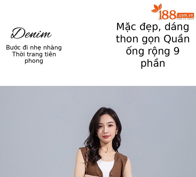Quần jean ống rộng cạp cao nữ dáng suông ống đứng — Màu xanh lam chi tiết 1