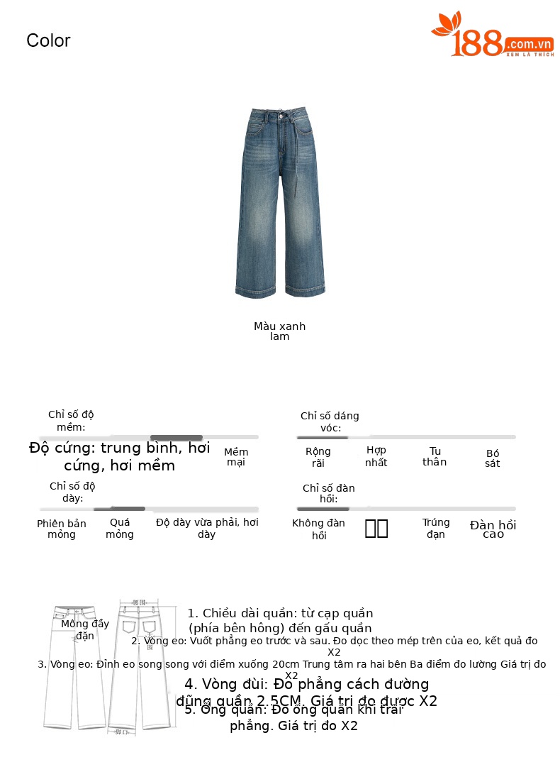 Quần jean ống rộng cạp cao nữ dáng suông ống đứng — Màu xanh lam chi tiết 5