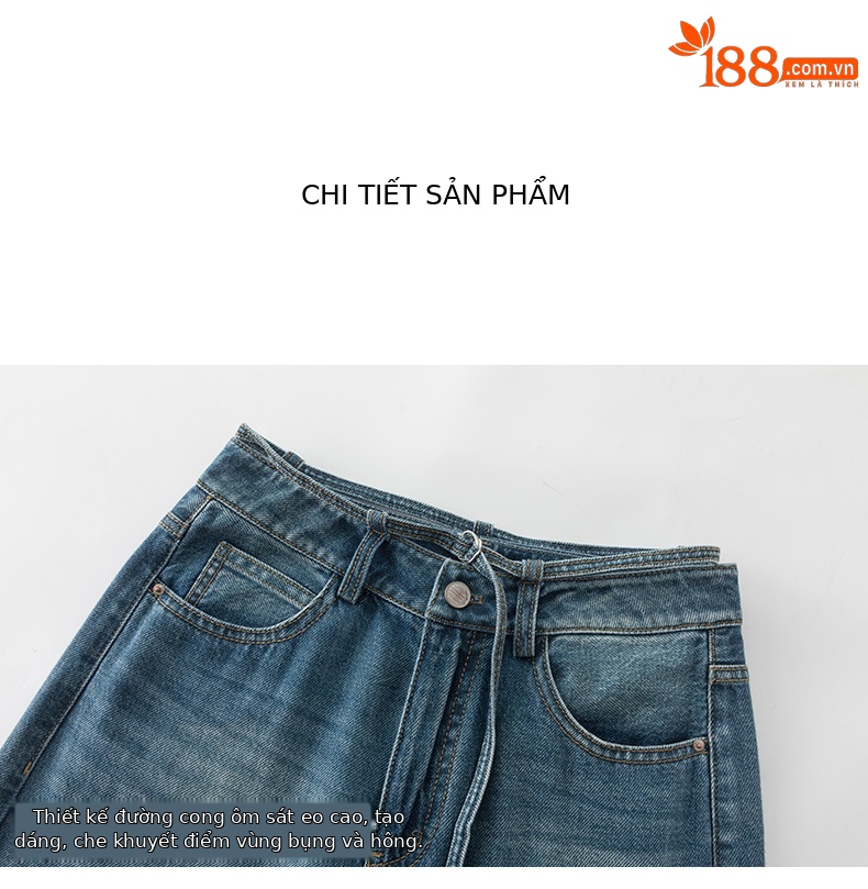 Quần jean ống rộng cạp cao nữ dáng suông ống đứng — Màu xanh lam chi tiết 14