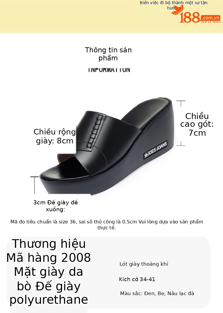 Dép lê mule nữ da thật đế xuồng dày mùa hè — màu be chi tiết 3