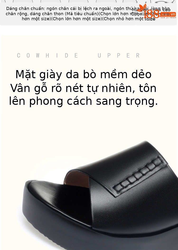 Dép lê mule nữ da thật đế xuồng dày mùa hè — màu be chi tiết 4