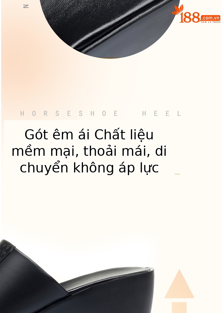 Dép lê mule nữ da thật đế xuồng dày mùa hè — màu be chi tiết 6